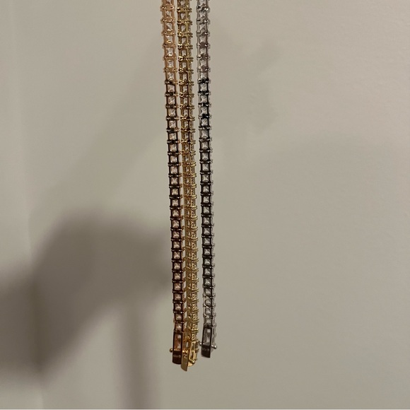 NEW Diamonique Sterling Silver Princess Cuts Tennis Bracelet - Picture 12 of 14